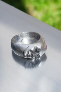 The Collection Antique Silver Plated Face Model Adjustable Ring
