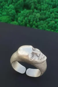 The Collection Antique Silver Plated Face Model Adjustable Ring - Image 2
