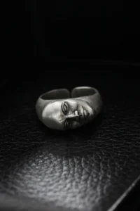 The Collection Antique Silver Plated Face Model Adjustable Ring - Image 3