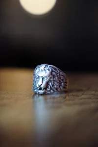 The Collection Antique Silver Plated Lion Model Adjustable Ring - Image 2