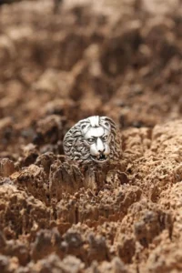 The Collection Antique Silver Plated Lion Model Adjustable Ring - Image 3