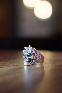 The Collection Antique Silver Plated Thorny Skull Adjustable Ring