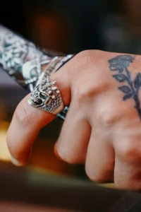 The Collection Antique Silver Plated Thorny Skull Adjustable Ring - Image 2
