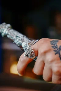 The Collection Antique Silver Plated Thorny Skull Adjustable Ring - Image 4