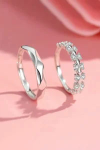 The Collection Set of 2 Serious Relationship Rings Silver Plated Adjustable Lover Couple Rings