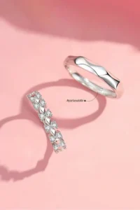 The Collection Set of 2 Serious Relationship Rings Silver Plated Adjustable Lover Couple Rings - Image 2