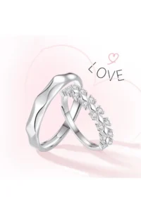 The Collection Set of 2 Serious Relationship Rings Silver Plated Adjustable Lover Couple Rings - Image 3