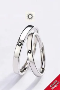 The Collection Güneş Couple Wedding Ring Set of 2 Silver Plated Adjustable Rings