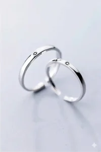 The Collection Güneş Couple Wedding Ring Set of 2 Silver Plated Adjustable Rings - Image 2