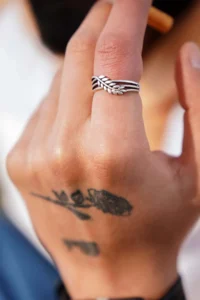 The Collection Unisex Alloy Leaf Feather Ring Adjustable Ring - Image 2