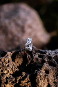 The Collection Unisex Alloy Leaf Feather Ring Adjustable Ring - Image 3