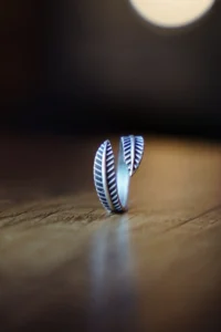 The Collection Men's Women's Silver Feather Model Adjustable Joint Ring - Image 2