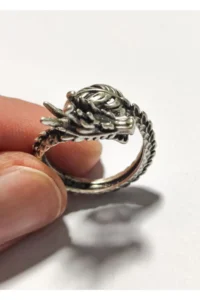 The Collection Antique Silver Plated Dragon Model Adjustable Ring - Image 4