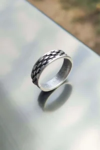 The Collection Adjustable Silver Plated Ring with Oval Line Pattern