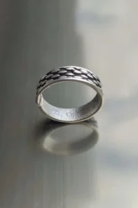 The Collection Adjustable Silver Plated Ring with Oval Line Pattern - Image 3