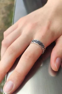 The Collection Adjustable Silver Plated Ring with Oval Line Pattern - Image 4