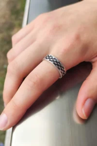 The Collection Adjustable Silver Plated Ring with Oval Line Pattern - Image 5