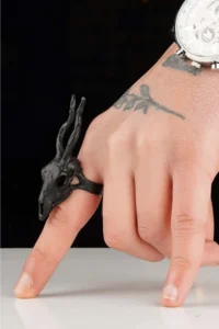 The Collection Goat Horn Black Gothic Ring Adjustable Black Ring - Image 2