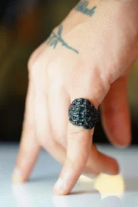 The Collection Skeleton Double Hand Shaped Adjustable Black Ring - Image 2