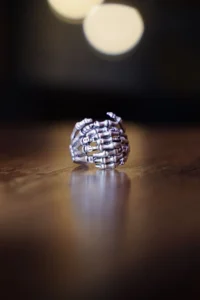 The Collection Antique Silver Skeleton Double Hand Shaped Adjustable Ring - Image 2
