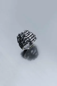 The Collection Antique Silver Skeleton Double Hand Shaped Adjustable Ring - Image 3