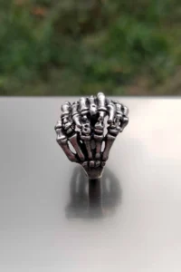 The Collection Antique Silver Skeleton Double Hand Shaped Adjustable Ring - Image 4