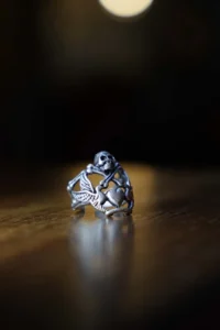 The Collection Heart and Skull Shaped Silver Plated Adjustable Ring - Image 3