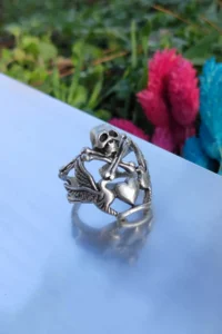 The Collection Heart and Skull Shaped Silver Plated Adjustable Ring - Image 5