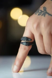 The Collection Double Headed Crocodile Adjustable Black Ring