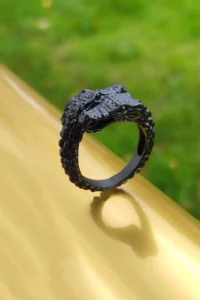 The Collection Double Headed Crocodile Adjustable Black Ring - Image 2