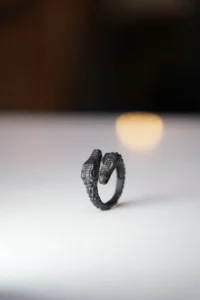 The Collection Double Headed Crocodile Adjustable Black Ring - Image 3