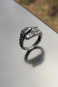 The Collection Double Headed Crocodile Silver Plated Adjustable Ring - Image 3