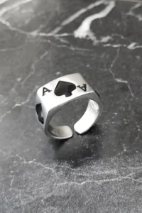 The Collection Black Ace of Spades Unisex Adjustable Ring