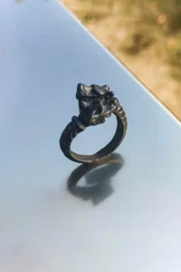The Collection Matte Black Double Headed Pitbull Model Adjustable Ring