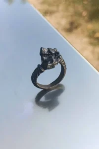 The Collection Matte Black Double Headed Pitbull Model Adjustable Ring - Image 2