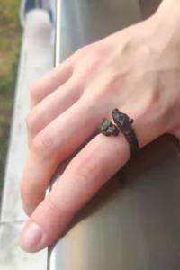 The Collection Matte Black Double Headed Pitbull Model Adjustable Ring - Image 6
