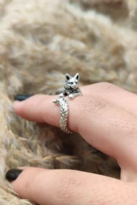 The Collection Antique Silver Plated Wrapped Cat Shaped Adjustable Ring - Image 4