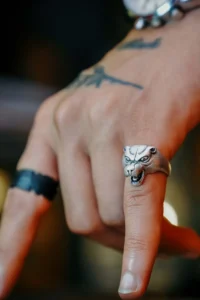 The Collection Wolf Head Adjustable Silver Plated Ring - Image 2