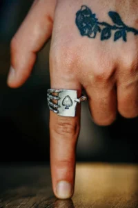 The Collection Ace of Spades Skeleton Playing Card Adjustable Ring