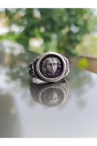 The Collection Medusa Model Adjustable Silver Plated Unisex Ring - Image 4