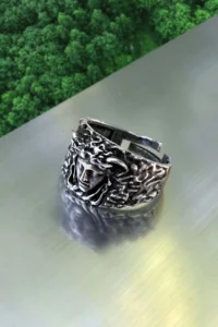 The Collection Unisex Aged Silver Medusa Figure Silver Plated Ring - Image 3