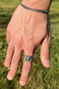 The Collection Unisex Aged Silver Medusa Figure Silver Plated Ring - Image 5
