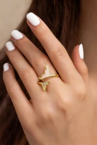 The Collection Gold Fish Tail Gold Plated Adjustable Vip Ring with Zircon Stone and Detail