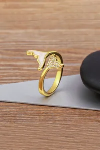 The Collection Gold Fish Tail Gold Plated Adjustable Vip Ring with Zircon Stone and Detail - Image 2