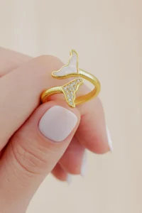 The Collection Gold Fish Tail Gold Plated Adjustable Vip Ring with Zircon Stone and Detail - Image 3