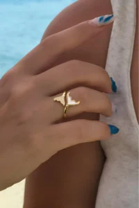 The Collection Gold Fish Tail Gold Plated Adjustable Vip Ring with Zircon Stone and Detail - Image 4