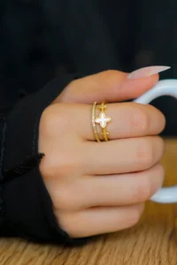 The Collection Zircon Stone Clover Gold Plated Adjustable Vip Ring - Image 2