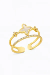 The Collection Zircon Stone Clover Gold Plated Adjustable Vip Ring - Image 3