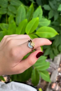 The Collection Sky Blue Sparkling Sun and Crescent Moon Adjustable Couple Friendship Lover Ring - Image 4