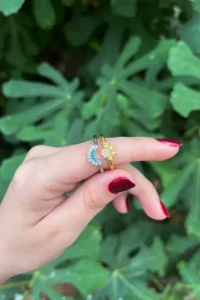 The Collection Sky Blue Sparkling Sun and Crescent Moon Adjustable Couple Friendship Lover Ring - Image 5